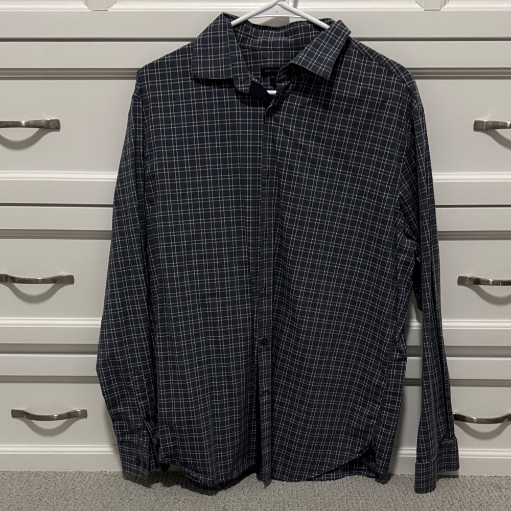 John Varvatos Blue and White Plaid Shirt